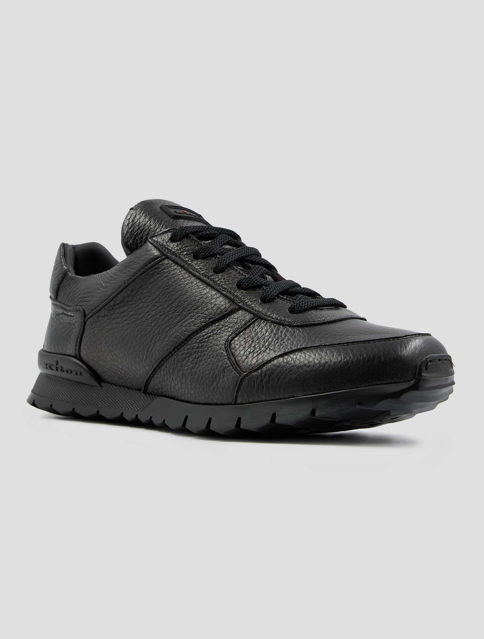 Kiton Dark Brown Leather Deer Shearling Fur Sneakers