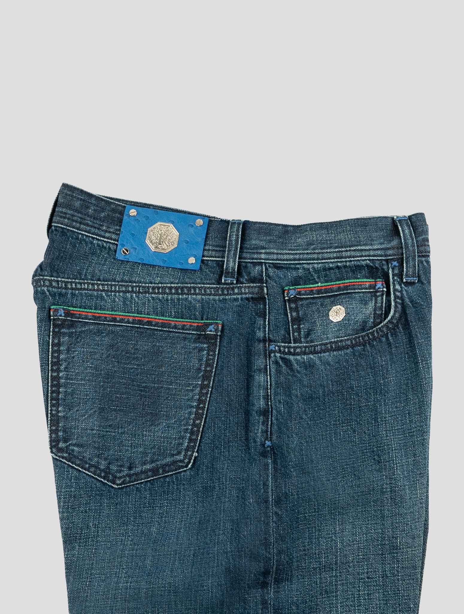 Stefano Ricci Blue Cotton Ostrich Insert Jeans - View 3