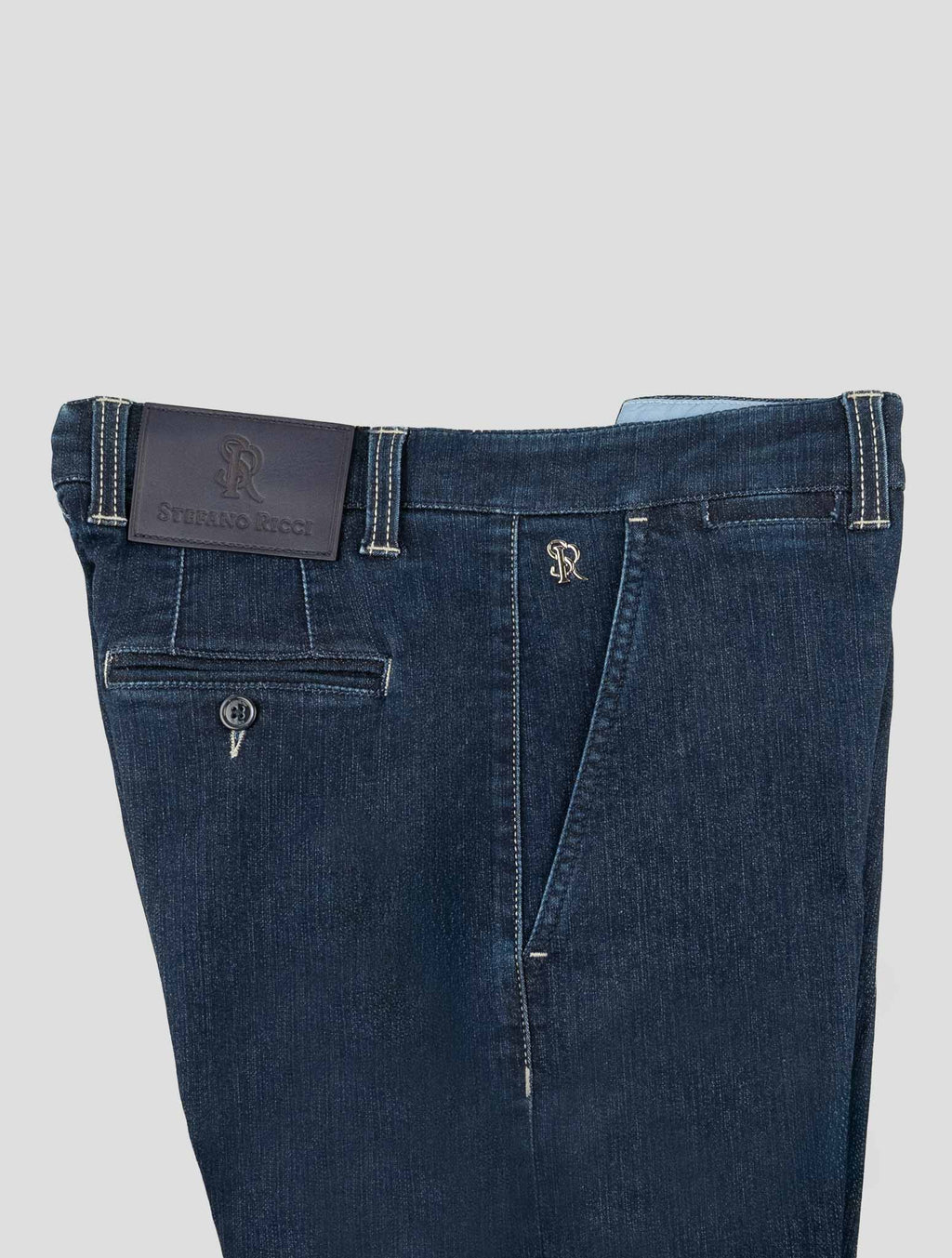 Stefano Ricci Blue Cotton Leather Insert Jeans (MFT73A1090) - View 3