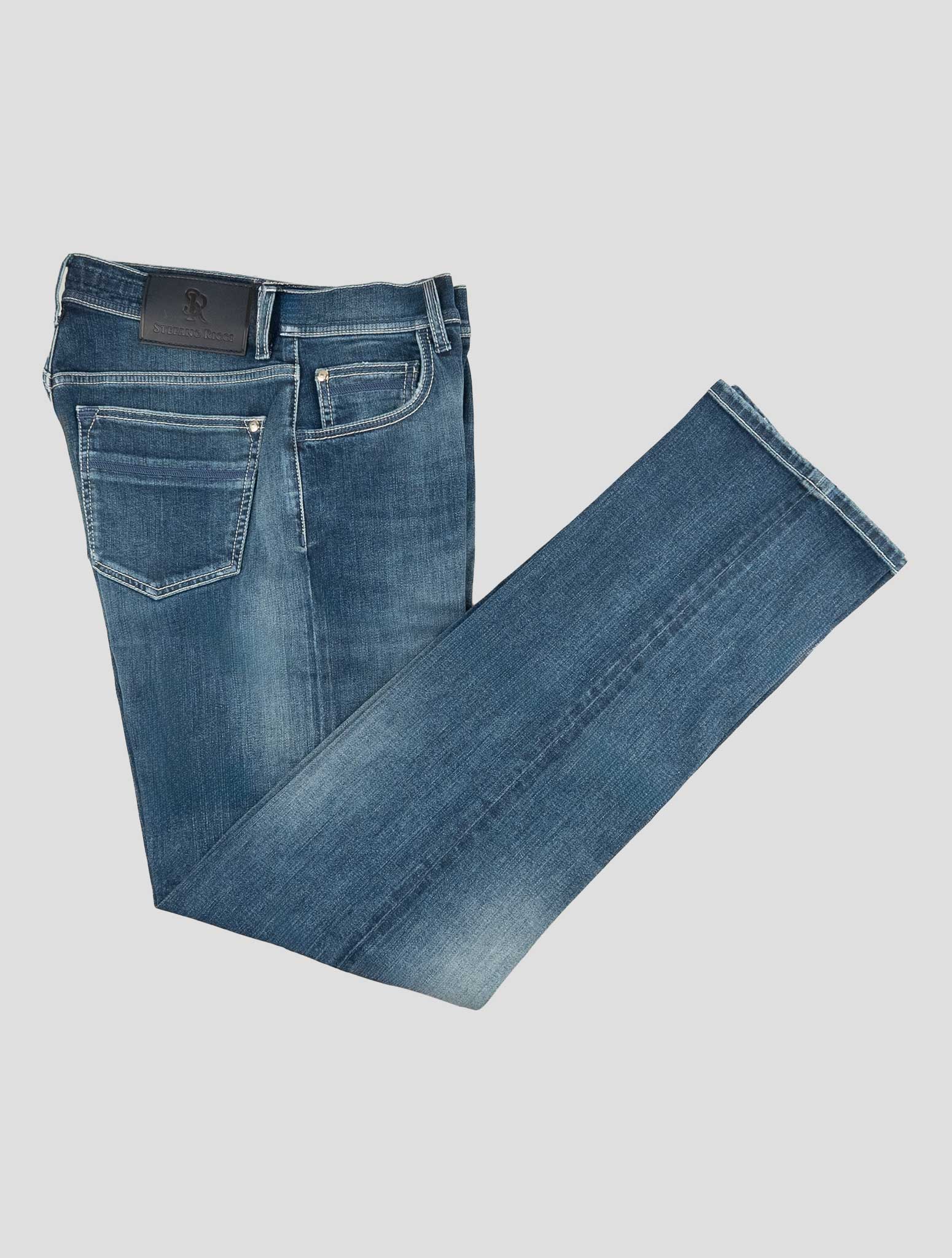 Stefano Ricci Blue Lyocell-Cotton Leather Insert Jeans (MST83R3080) - View 1