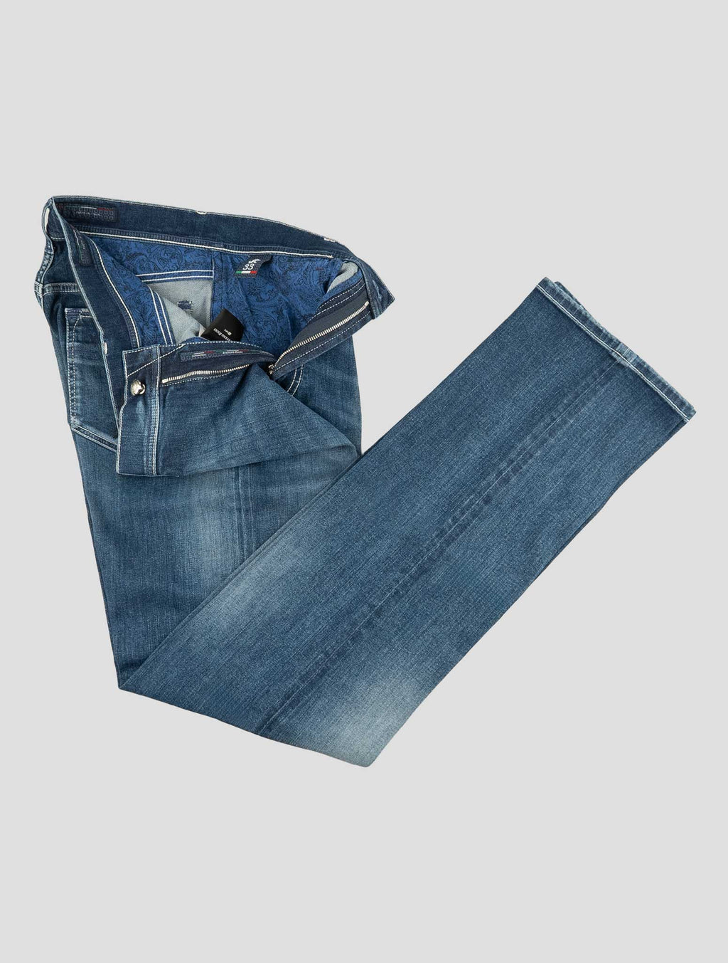 Stefano Ricci Blue Lyocell-Cotton Leather Insert Jeans (MST83R3080) - View 2