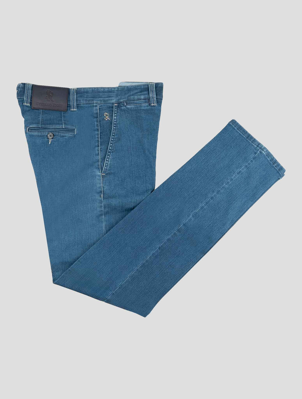 Stefano Ricci Blue Cotton Leather Insert Jeans (MFT73A2090) - View 1