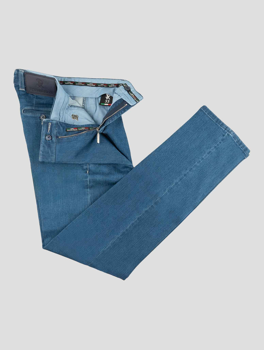 Stefano Ricci Blue Cotton Leather Insert Jeans (MFT73A2090) - View 2