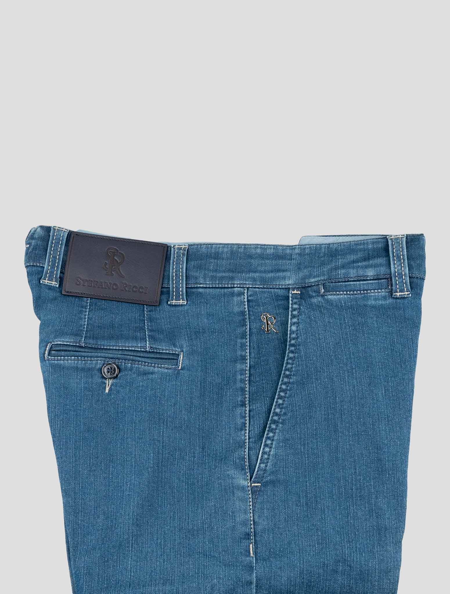 Stefano Ricci Blue Cotton Leather Insert Jeans (MFT73A2090) - View 3