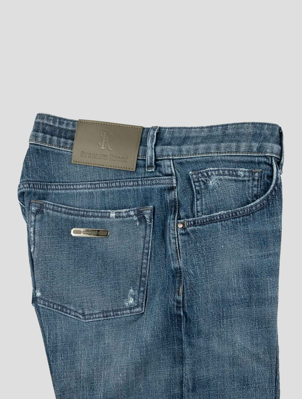 Stefano Ricci Blue Cotton Leather Insert Jeans (MST11S2020) - View 3