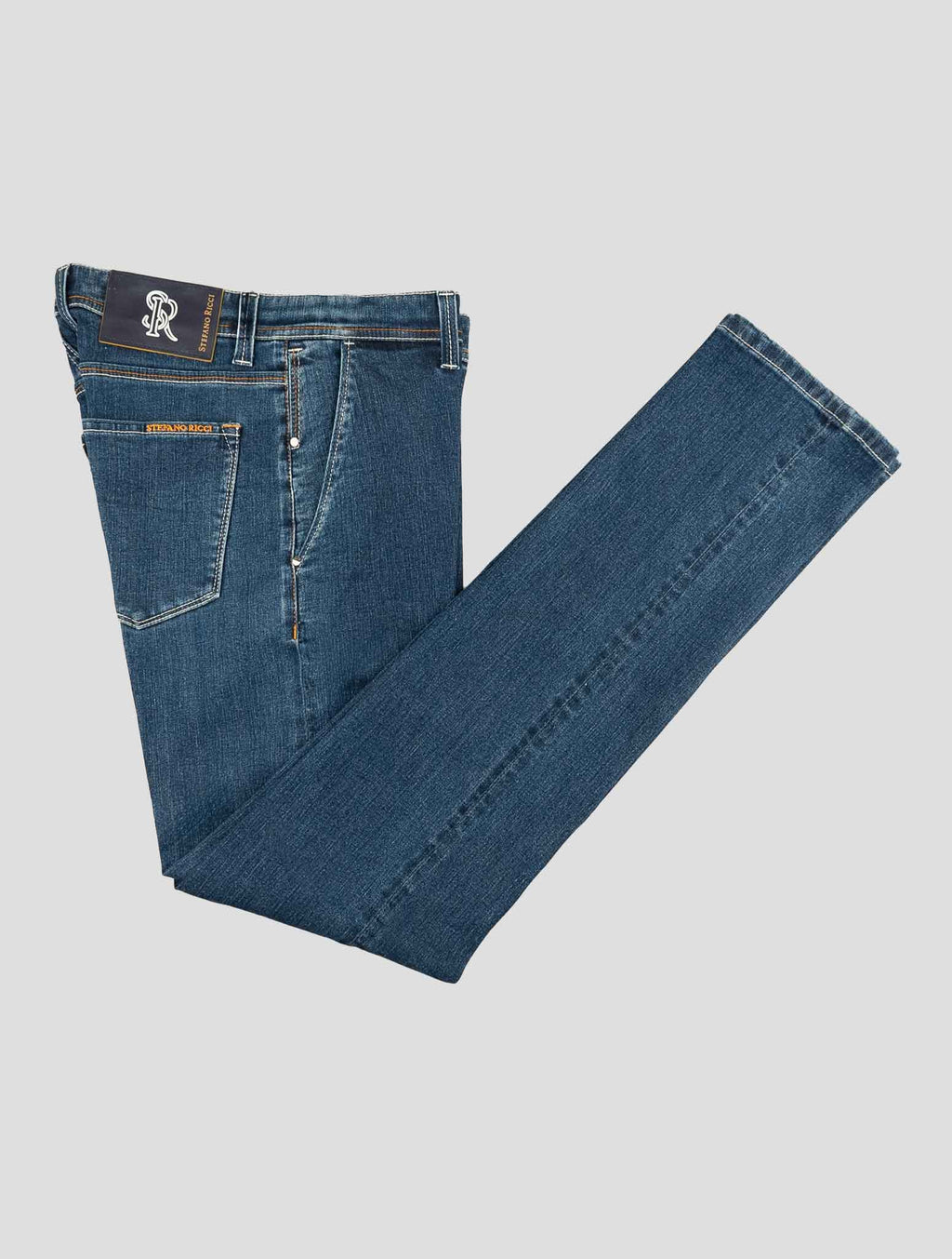 Stefano Ricci Blue Cotton Leather Insert Jeans (MFT94S2190) - View 1