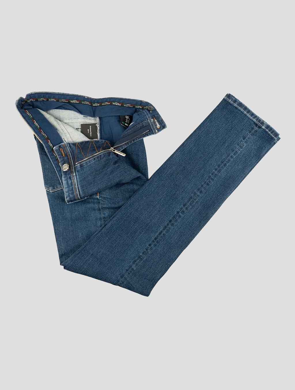 Stefano Ricci Blue Cotton Leather Insert Jeans (MFT94S2190) - View 2