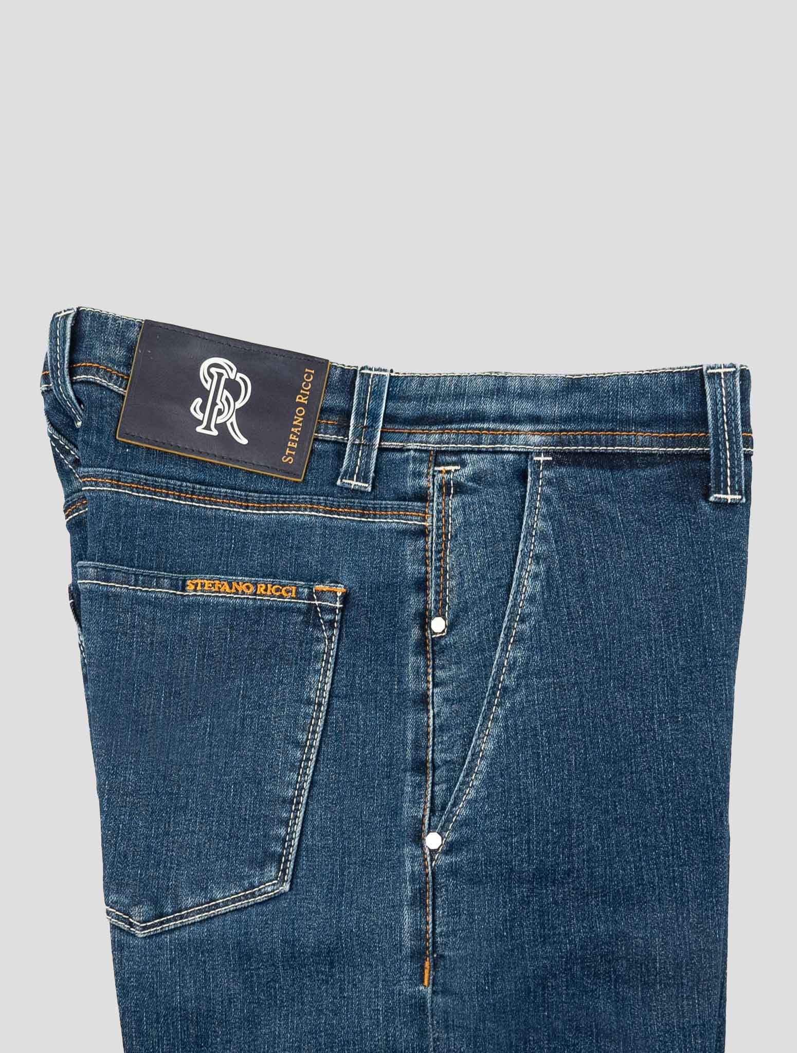 Stefano Ricci Blue Cotton Leather Insert Jeans (MFT94S2190) - View 3