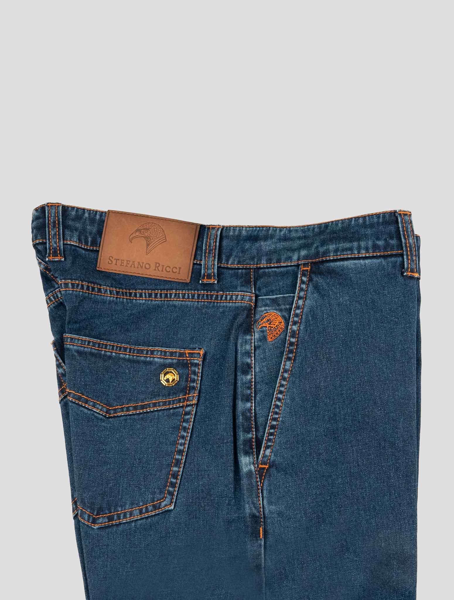 Stefano Ricci Blue Cotton Leather Insert Jeans (MFT72S5090) - View 3