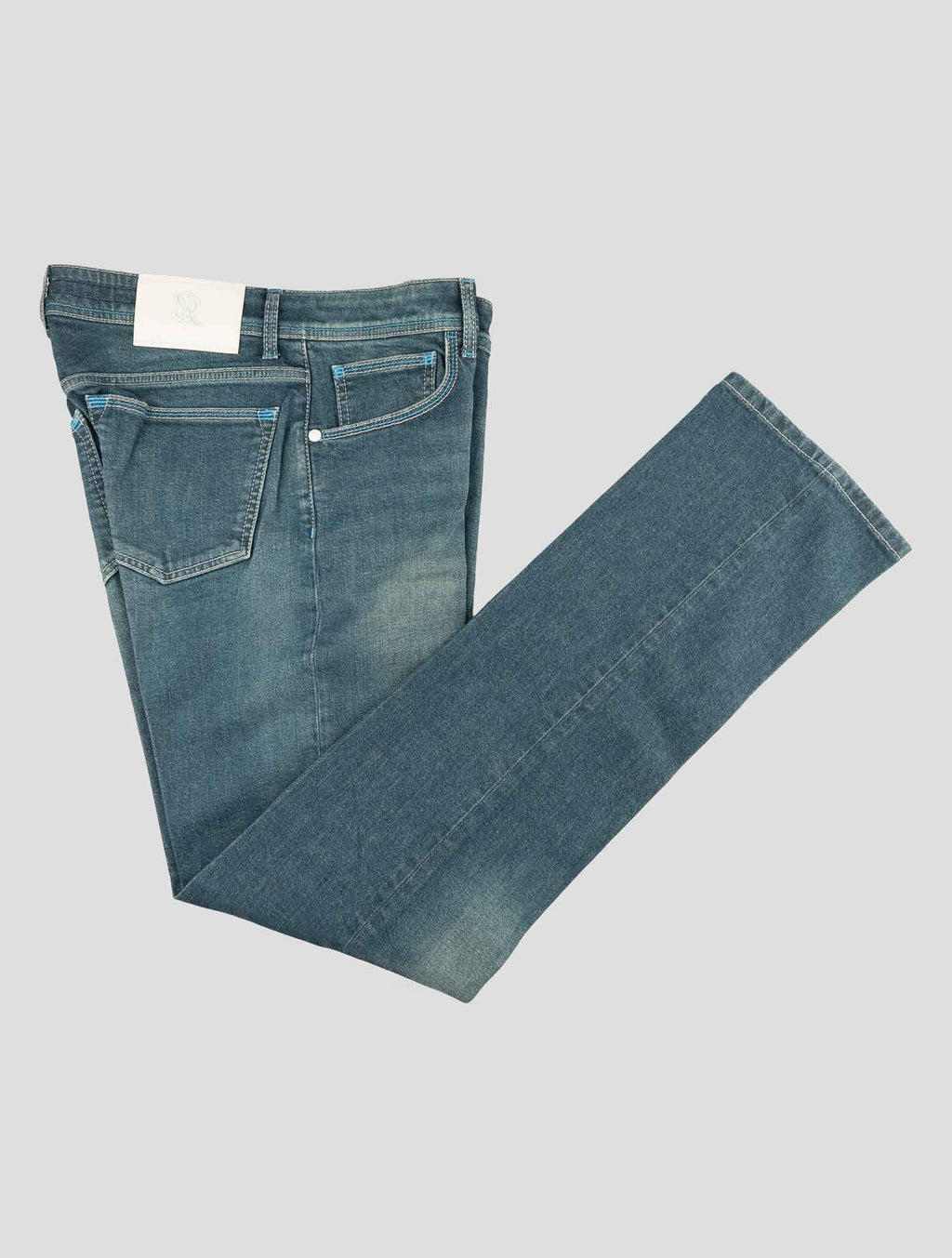 Stefano Ricci Blue Cotton Leather Insert Jeans (MST91S2030) - View 1