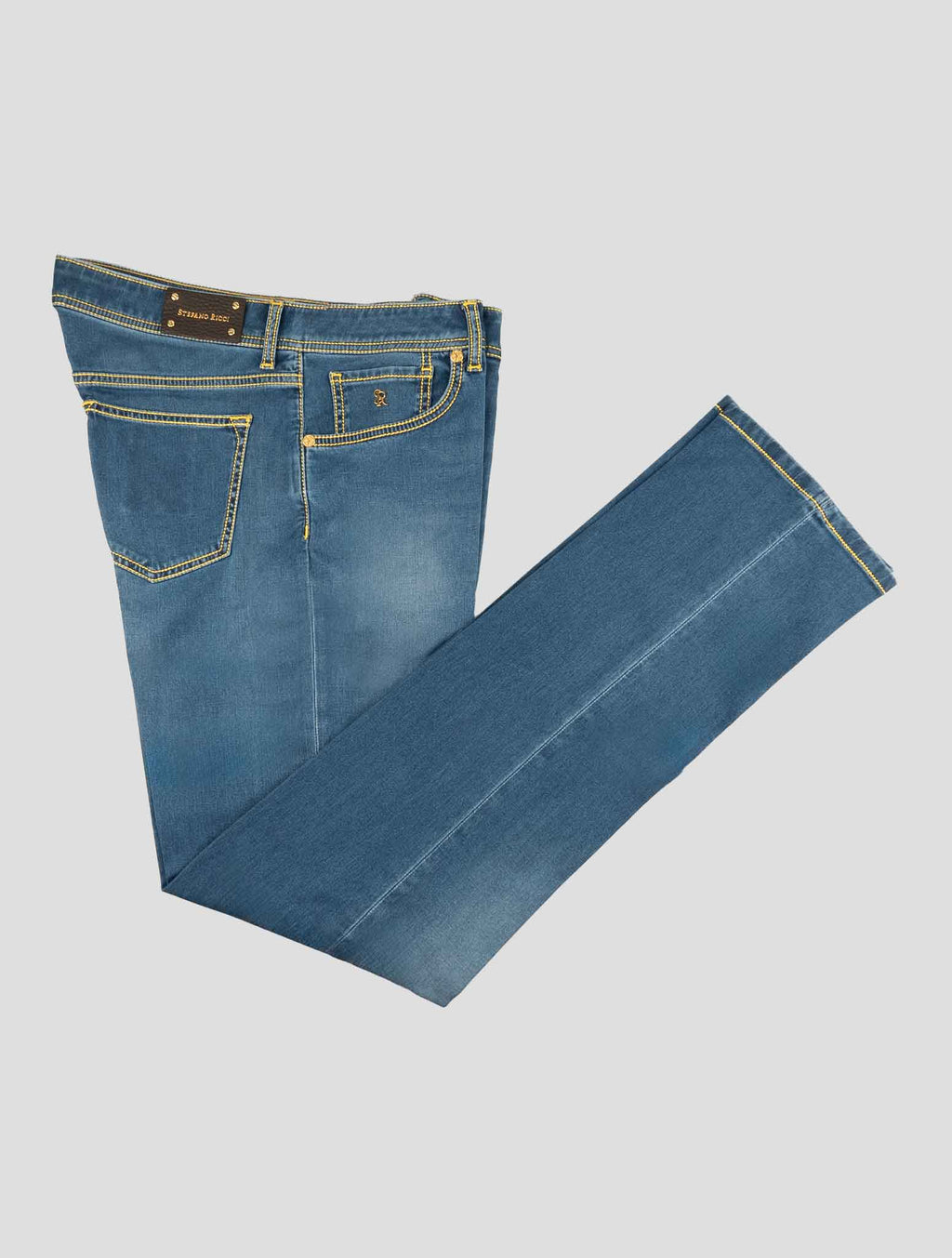 Stefano Ricci Blue Cotton Leather Insert Jeans (T1905GUMDB) - View 1