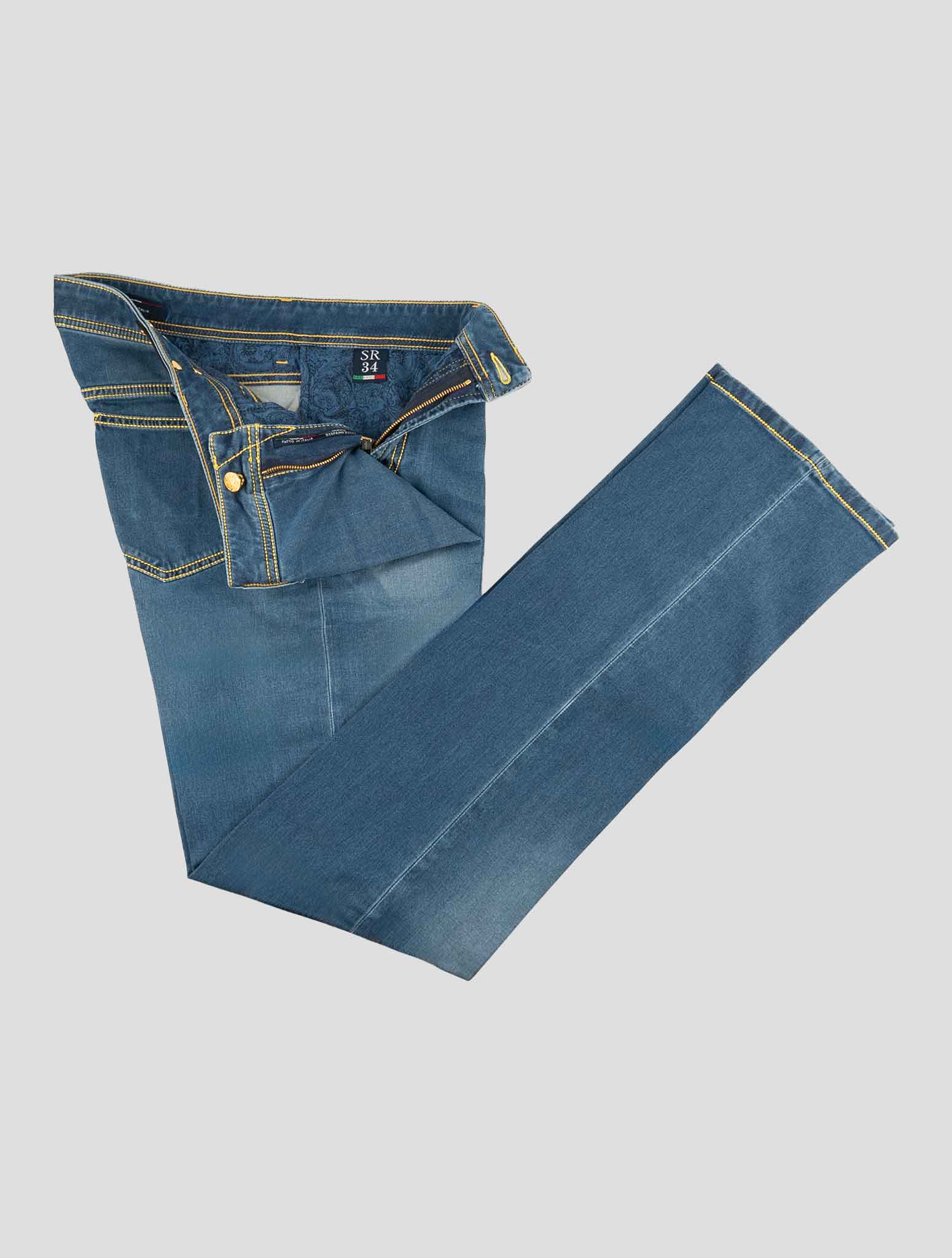 Stefano Ricci Blue Cotton Leather Insert Jeans (T1905GUMDB) - View 2