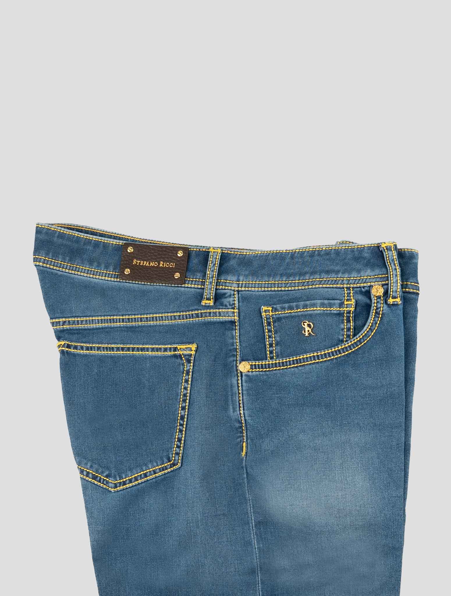 Stefano Ricci Blue Cotton Leather Insert Jeans (T1905GUMDB) - View 3