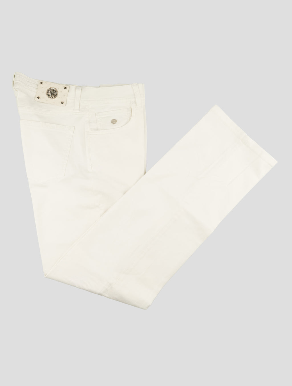 Stefano Ricci White Cotton Ostrich Insert Jeans - View 1
