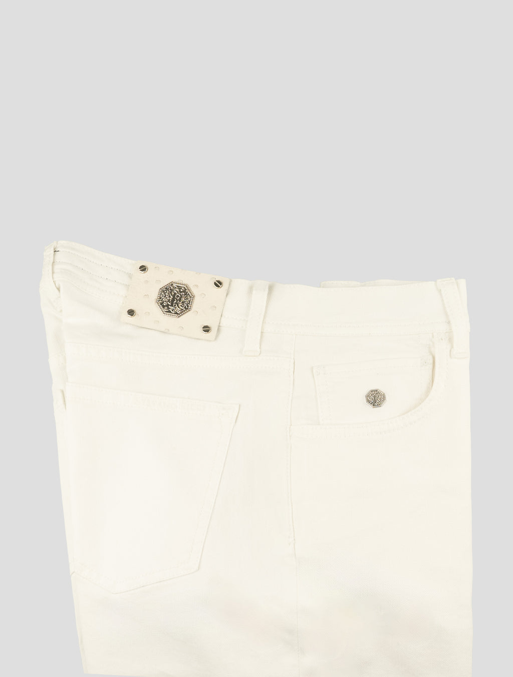 Stefano Ricci White Cotton Ostrich Insert Jeans - View 3