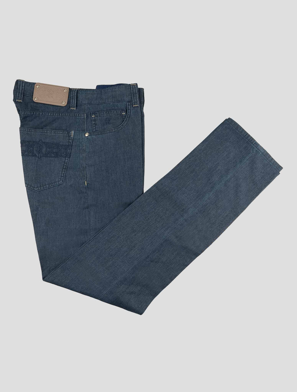 Stefano Ricci Blue Lyocell-Cotton Leather Insert Jeans (MFT71S104001) - View 1