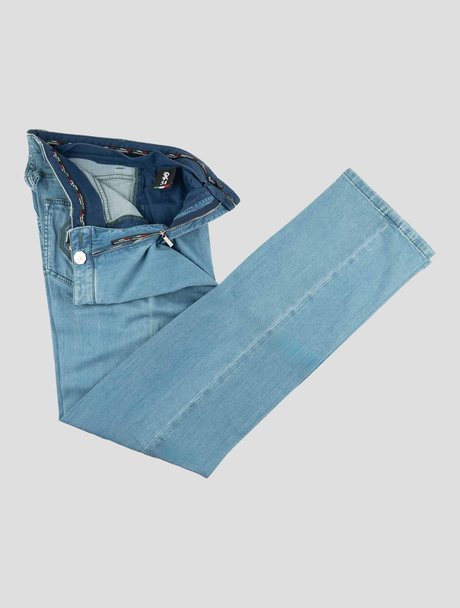 Stefano Ricci Light Blue Cashmere-Blend Leather Insert Jeans - View 2