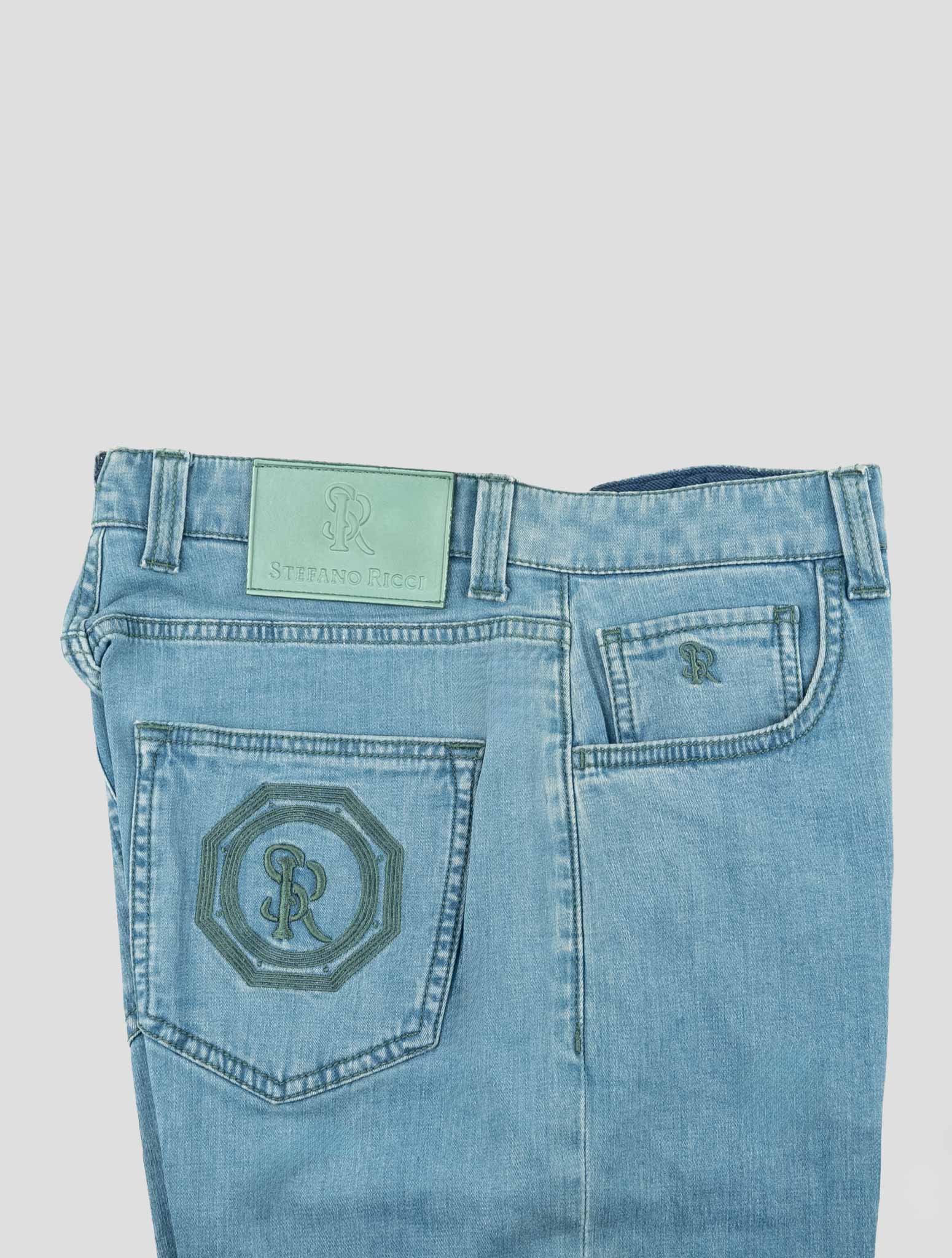 Stefano Ricci Light Blue Cashmere-Blend Leather Insert Jeans - View 3