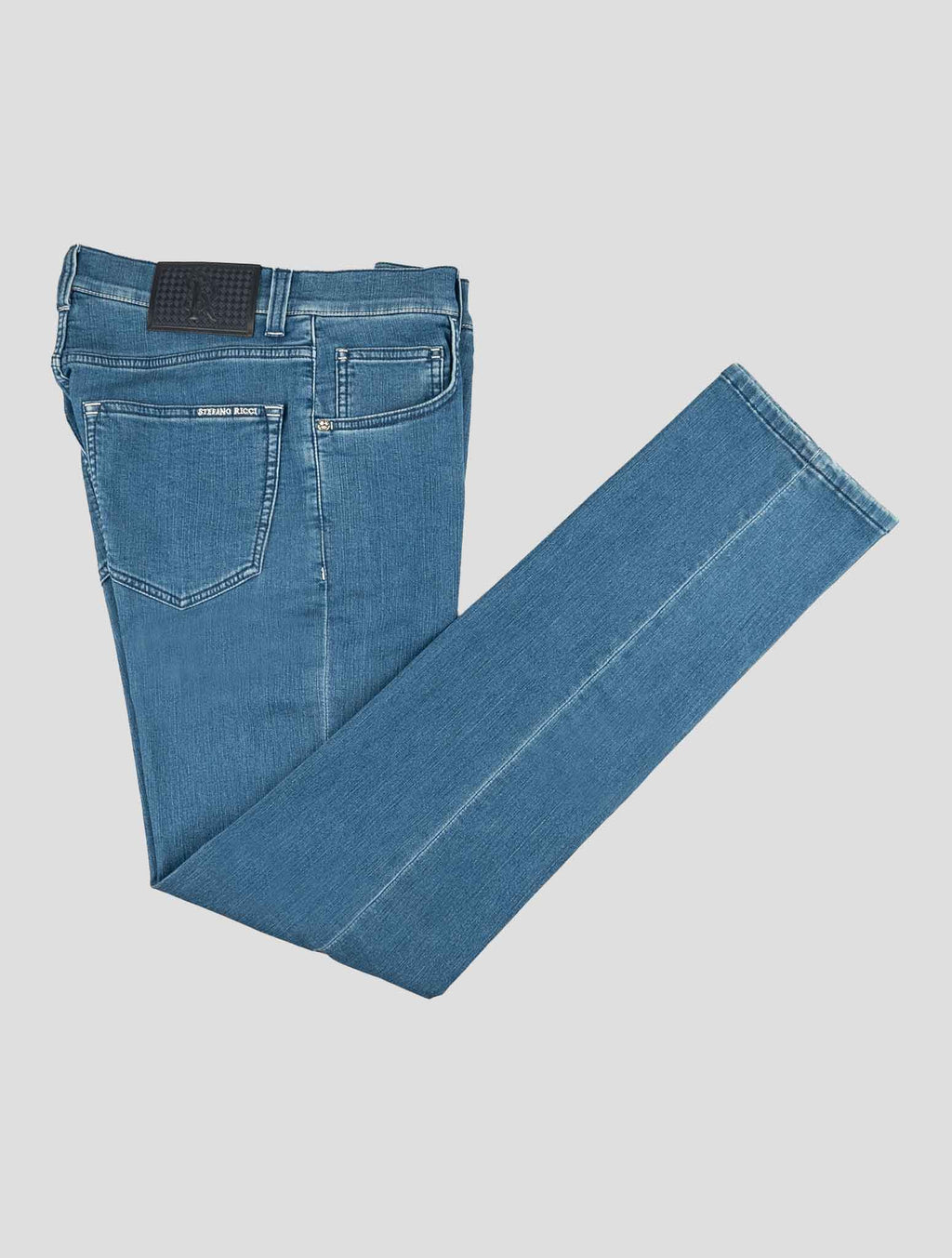 Stefano Ricci Blue Cotton Leather Insert Jeans (MFT03S2100) - View 1