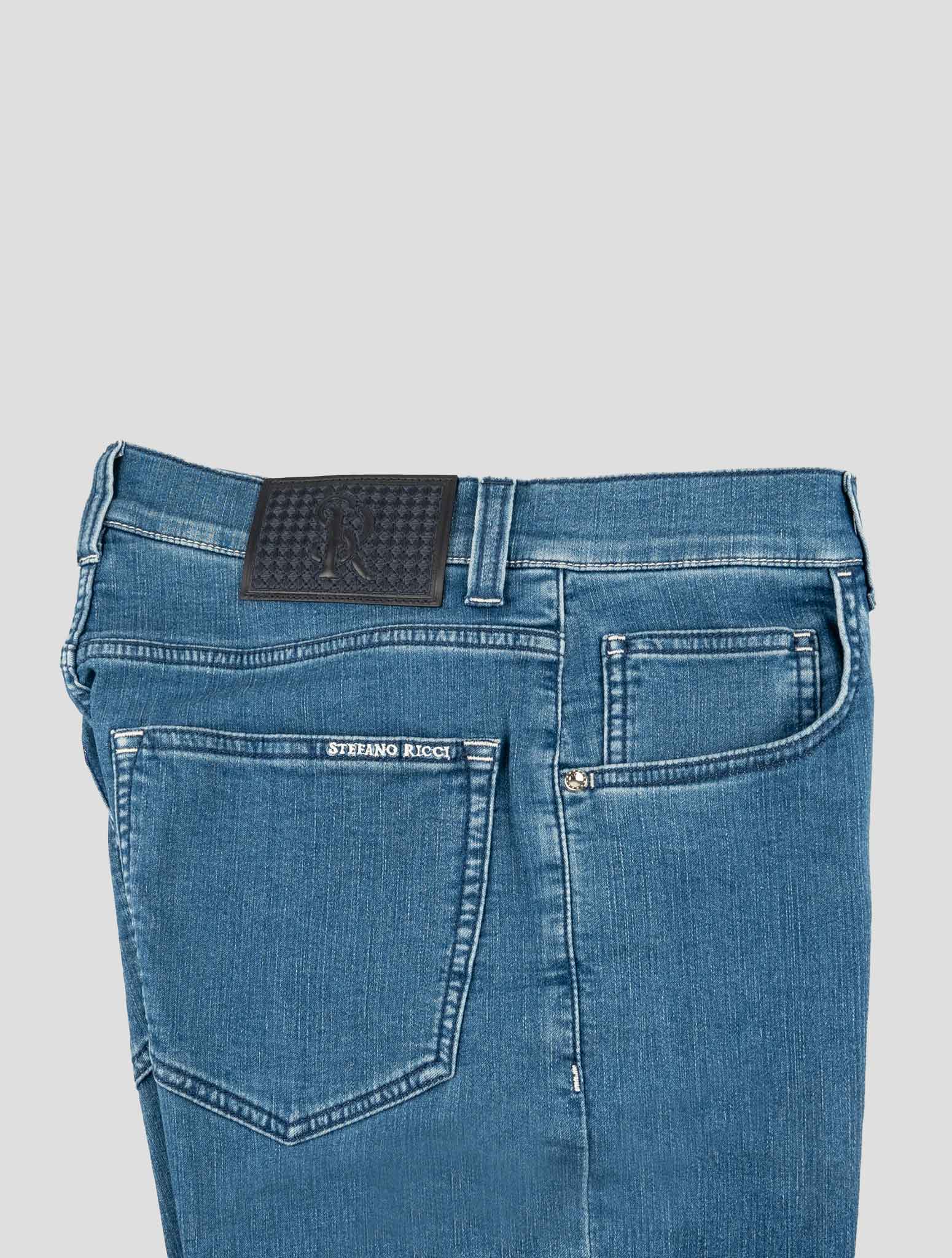 Stefano Ricci Blue Cotton Leather Insert Jeans (MFT03S2100) - View 3