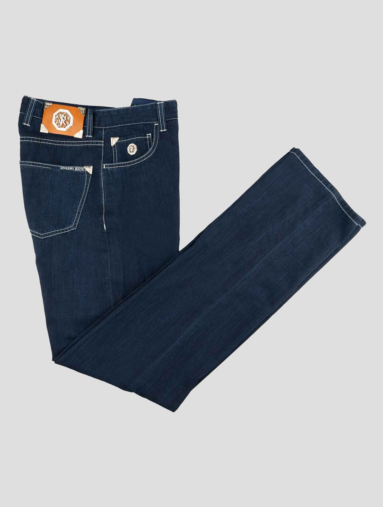 Stefano Ricci Blue Cotton Leather Insert Jeans (T015T) - View 1