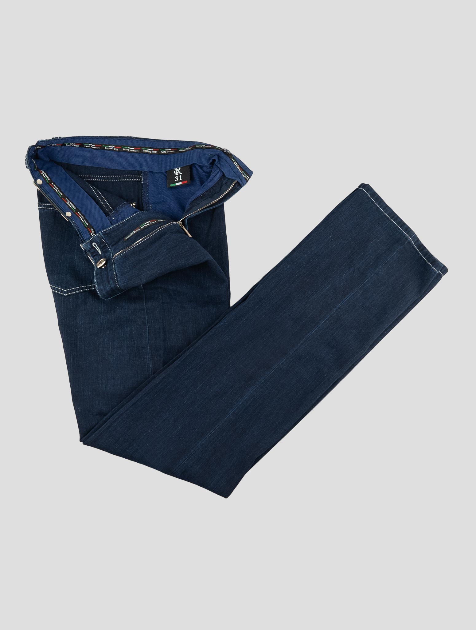 Stefano Ricci Blue Cotton Leather Insert Jeans (T015T) - View 2
