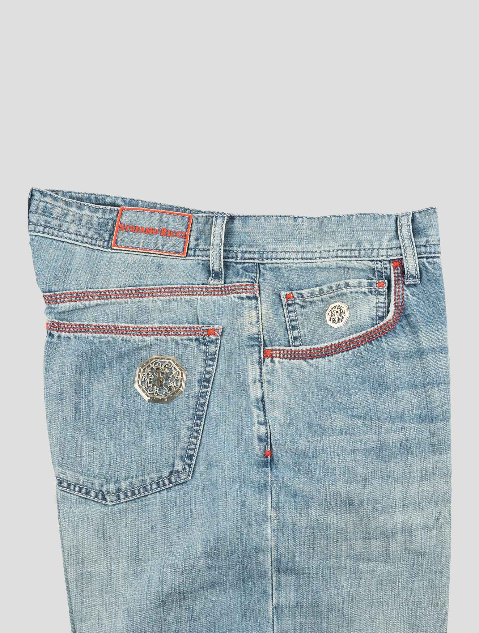 Stefano Ricci Light Blue Cotton-Linen Jeans (T01901LBD0) - View 3