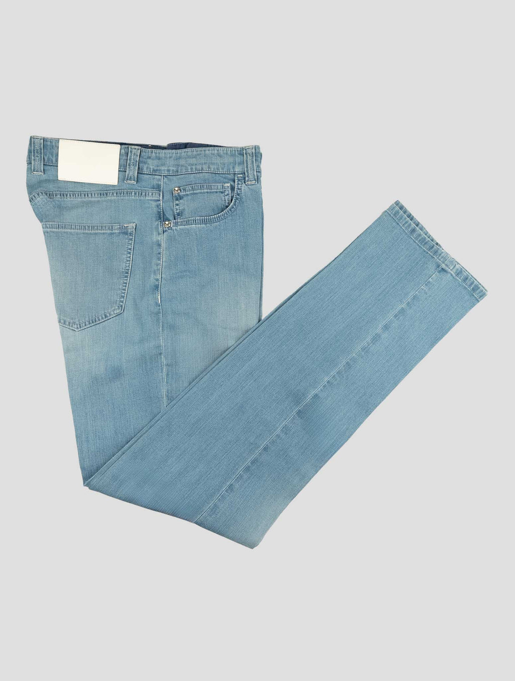 Stefano Ricci Light Blue Cotton Leather Insert Jeans - View 1