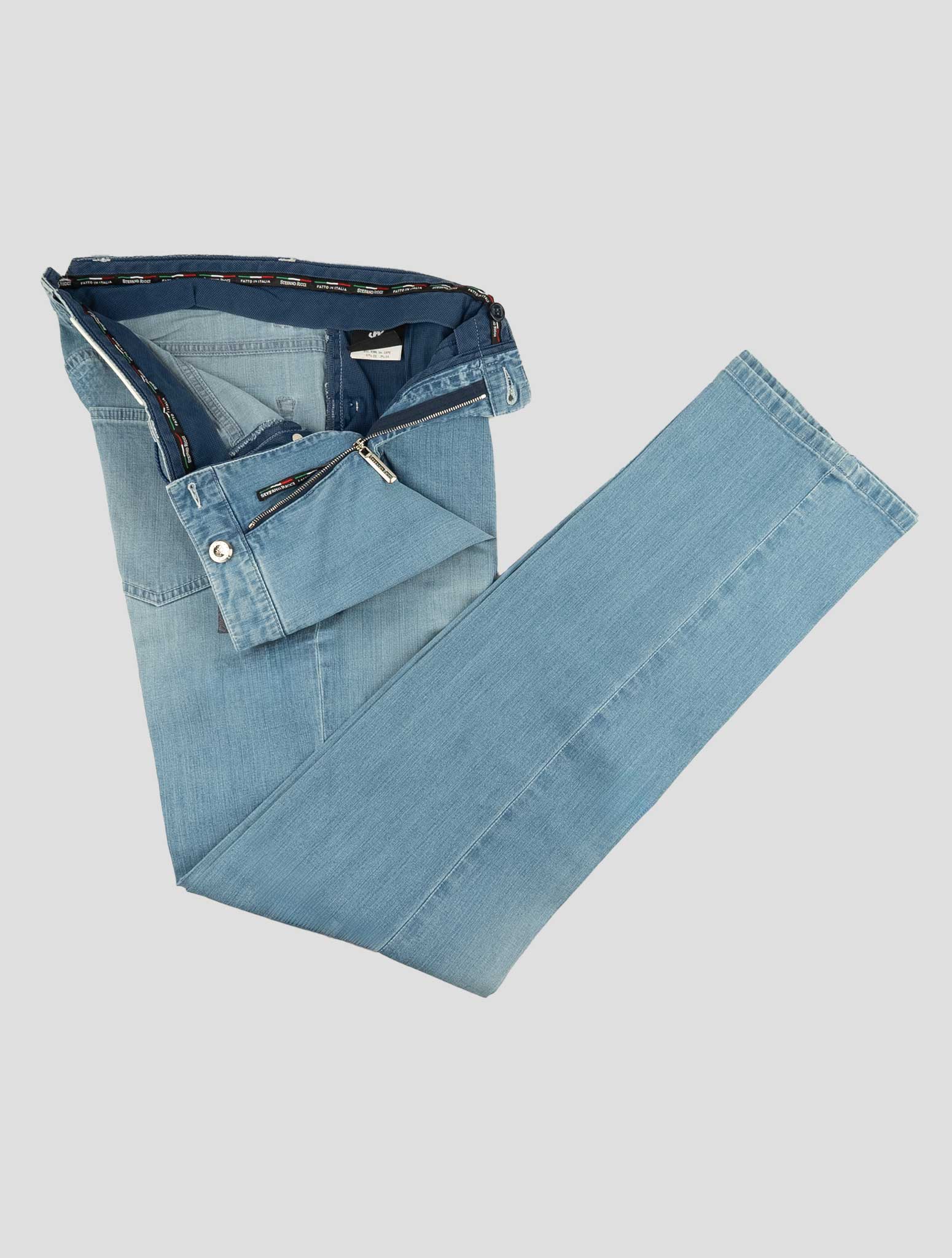 Stefano Ricci Light Blue Cotton Leather Insert Jeans - View 2