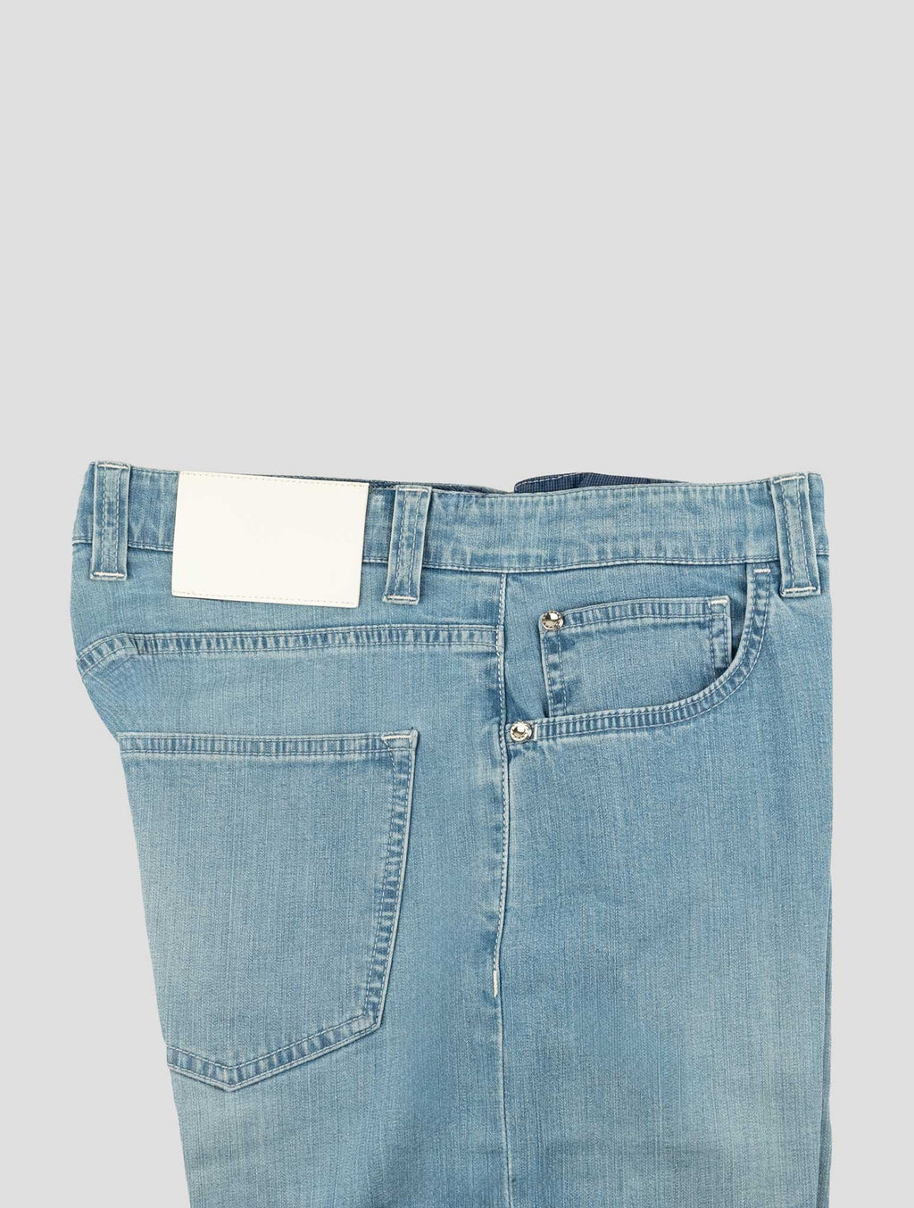 Stefano Ricci Light Blue Cotton Leather Insert Jeans - View 3