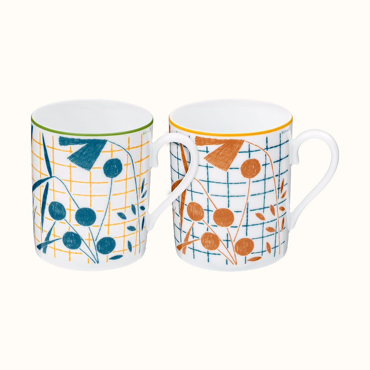 Hermès A Walk in the Garden — Set of 2 Mugs — Blue and Orange