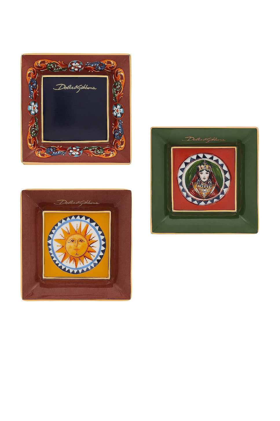 Dolce&Gabbana Casa Carretto Siciliano Set of 3 Porcelain Decorative Plates - 10 x 10 cm