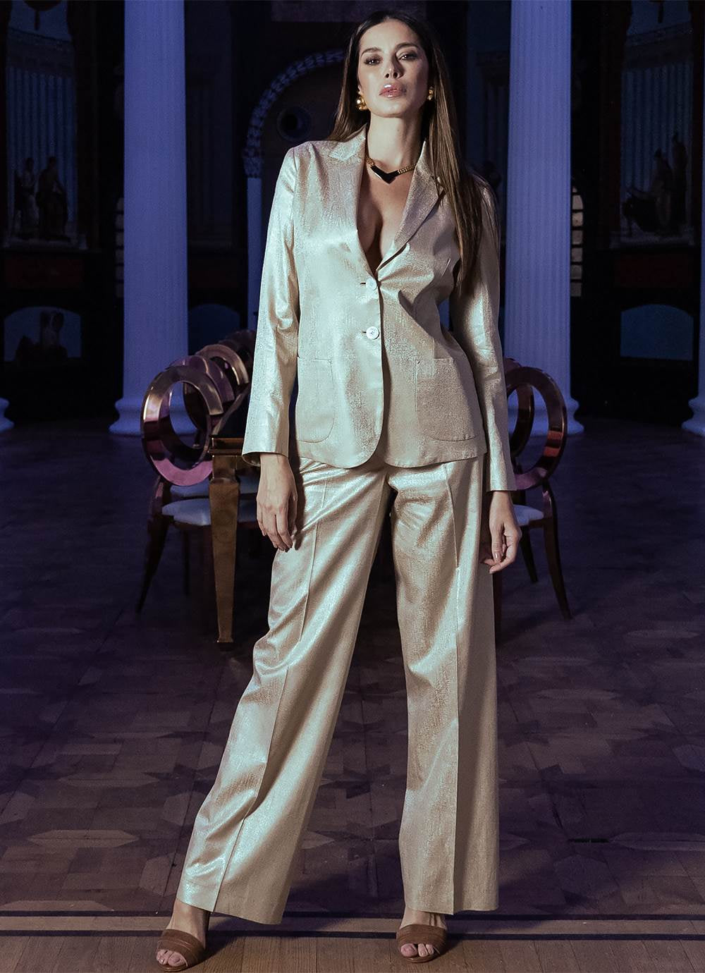 Kiton Gold Silk Pants  Womens