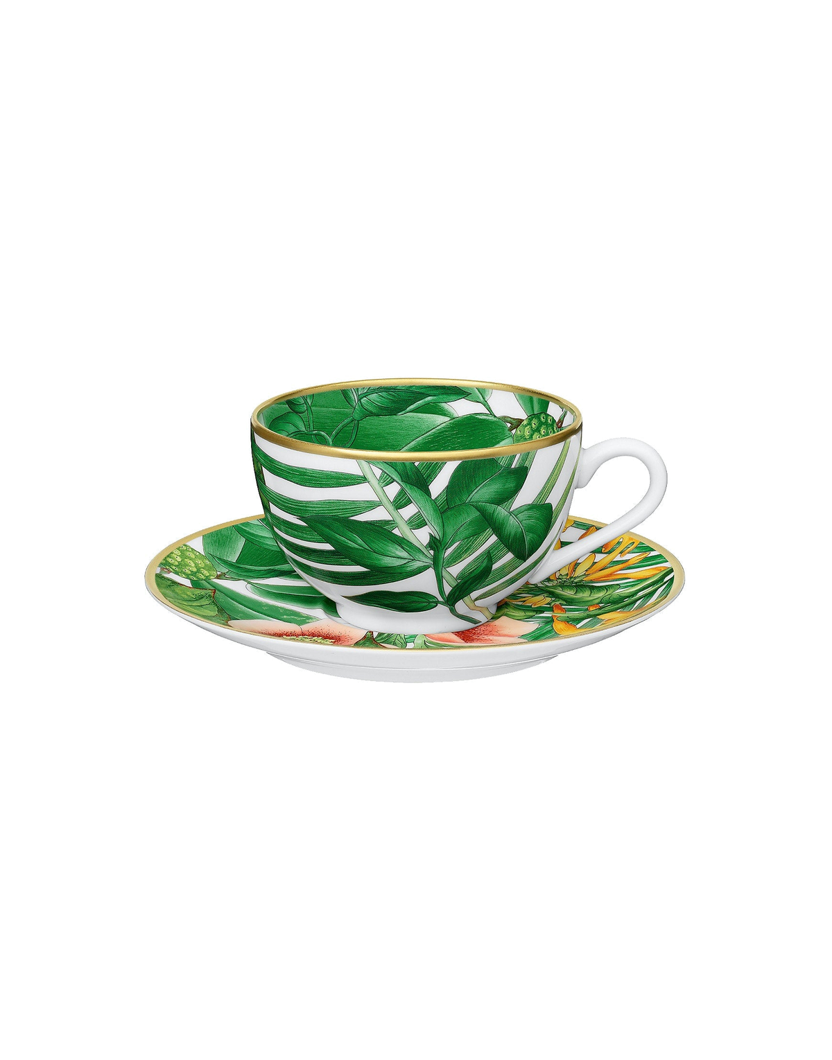 Hermès Passifolia Tea cup and saucer — 20 cl, white background