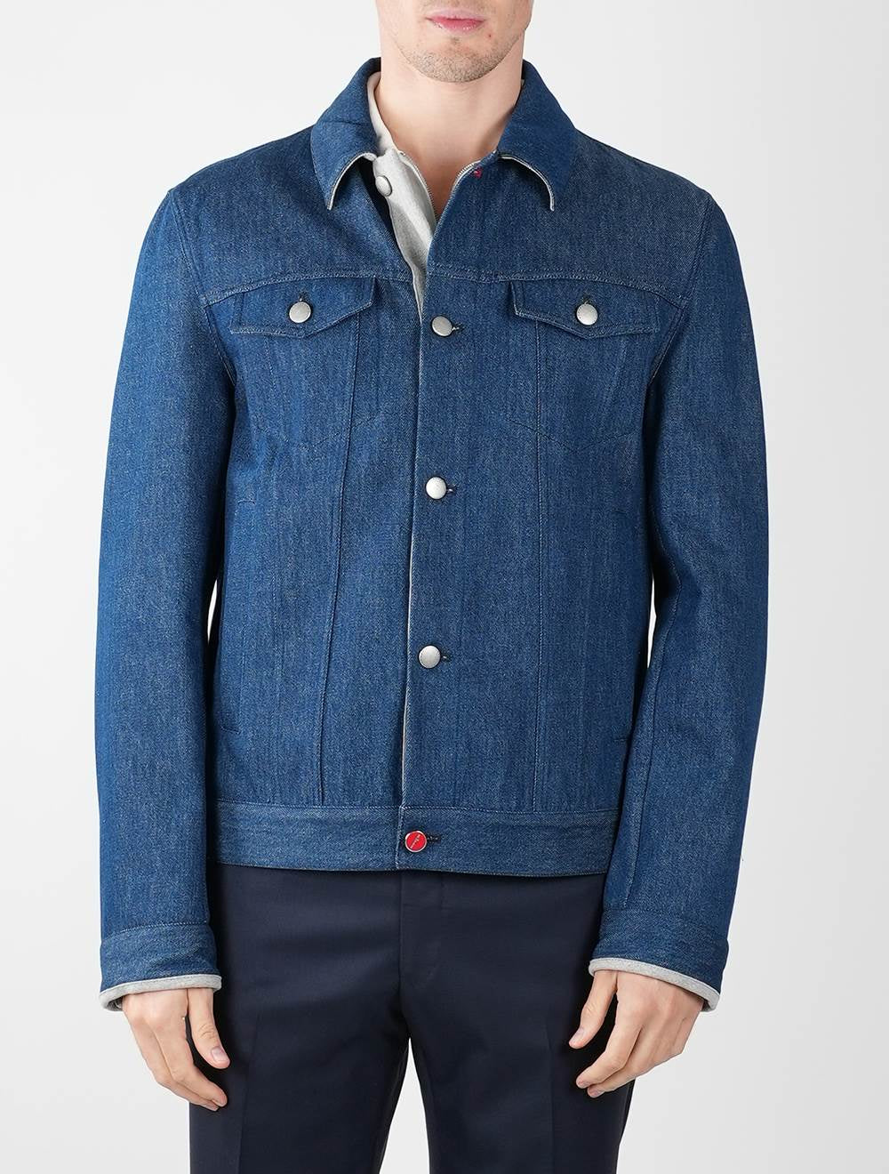 Kiton Light Blue Denim Cotton Coat - view 15