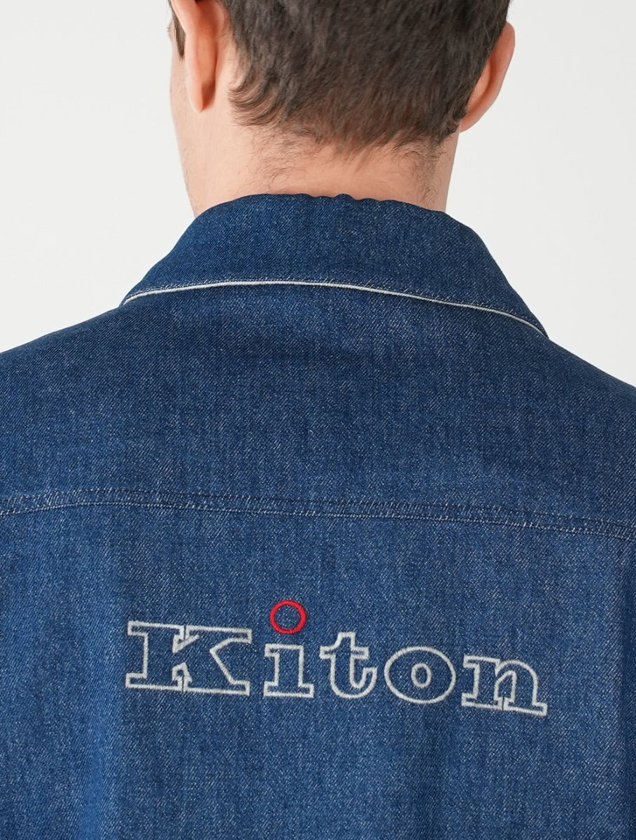Kiton Light Blue Denim Cotton Coat - view 8