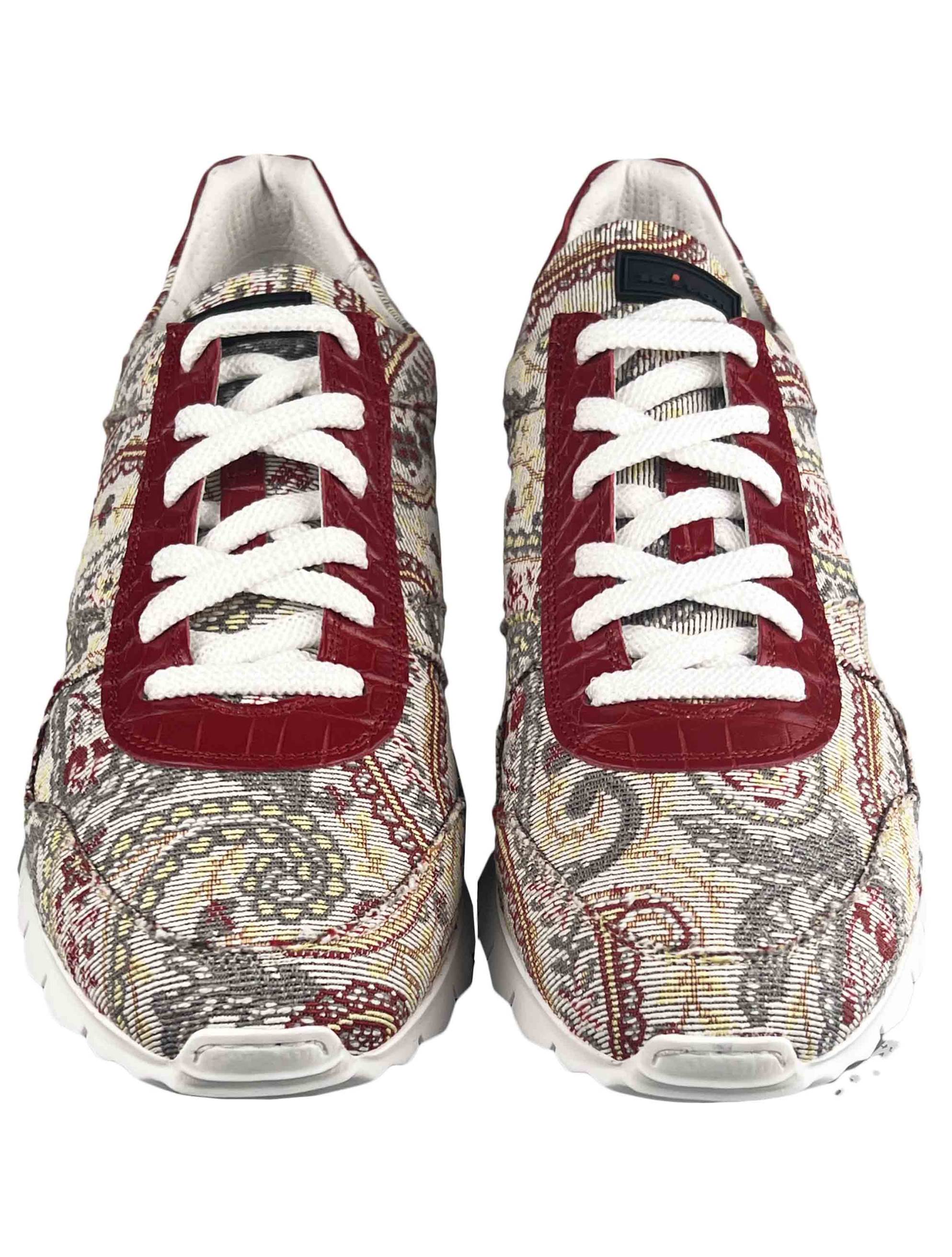 Kiton Multicolor Cotton Leather Crocodile Sneakers Limited Edition 1 of 1