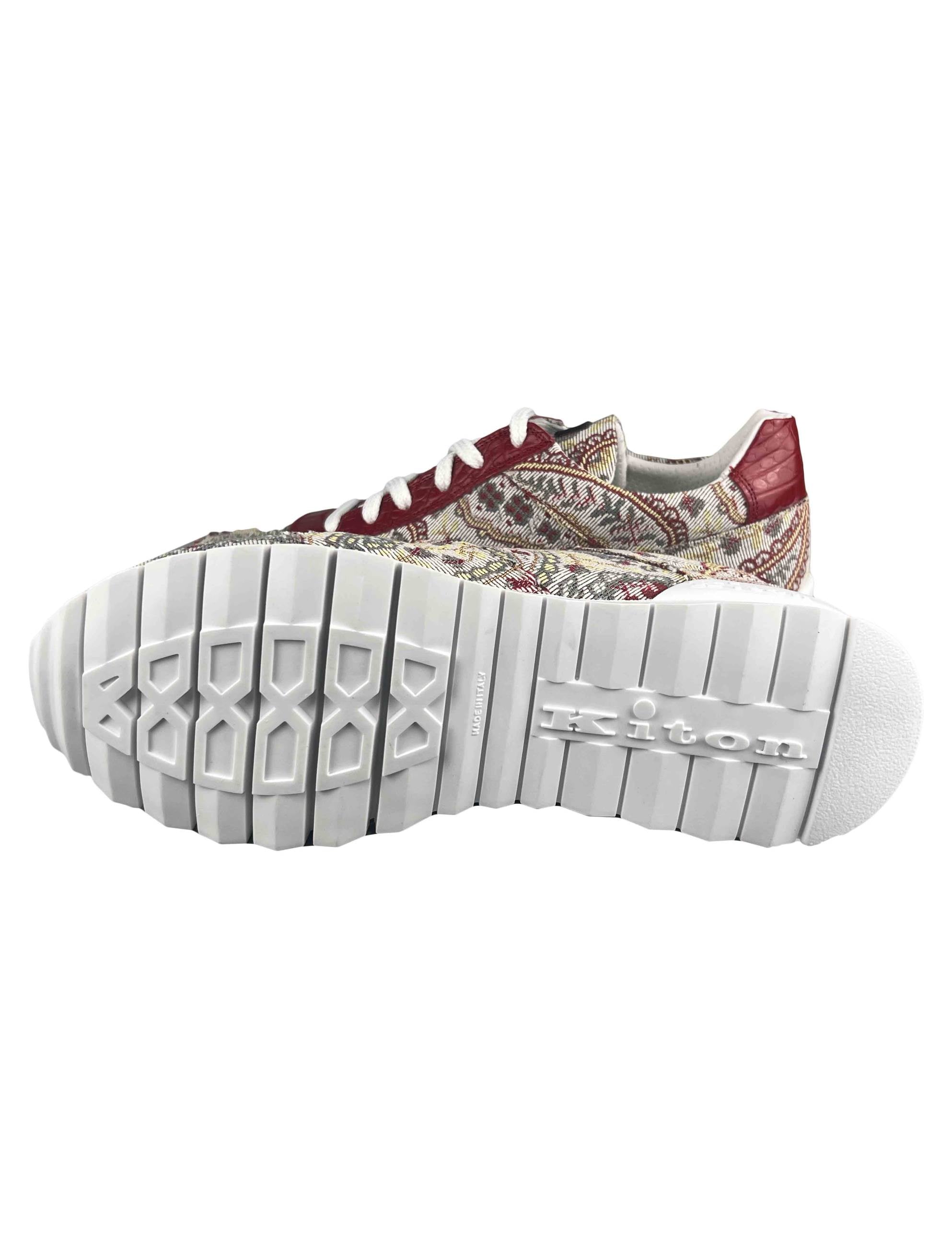 Kiton Multicolor Cotton Leather Crocodile Sneakers Limited Edition 1 of 1