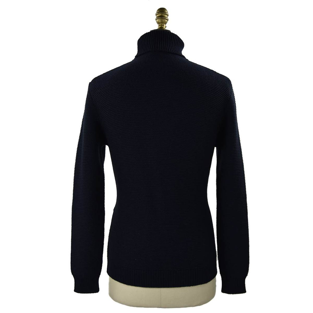 Kiton Blue White Cashmere Geometric ShapesTurtleneck Sweater — view 4