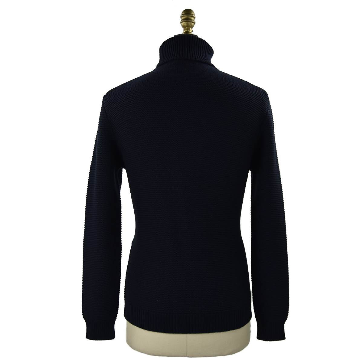 Kiton Blue White Cashmere Geometric ShapesTurtleneck Sweater — view 4