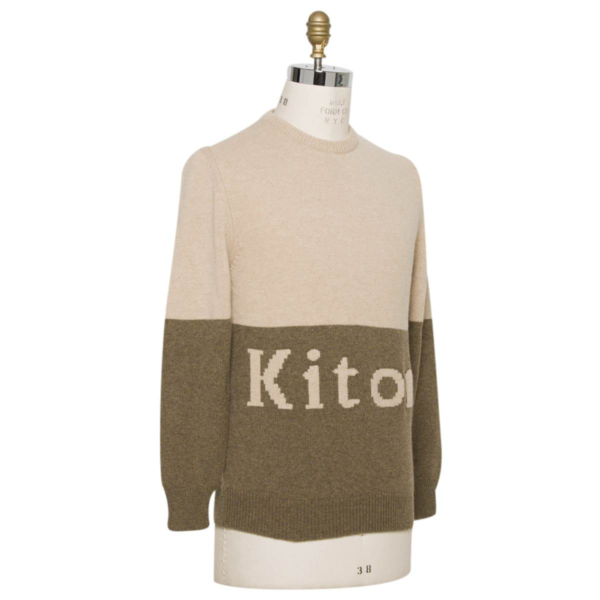 Kiton Beige Green Cashmere Crewneck Sweater — view 4
