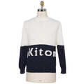 Kiton White Blue Cashmere Crewneck Sweater