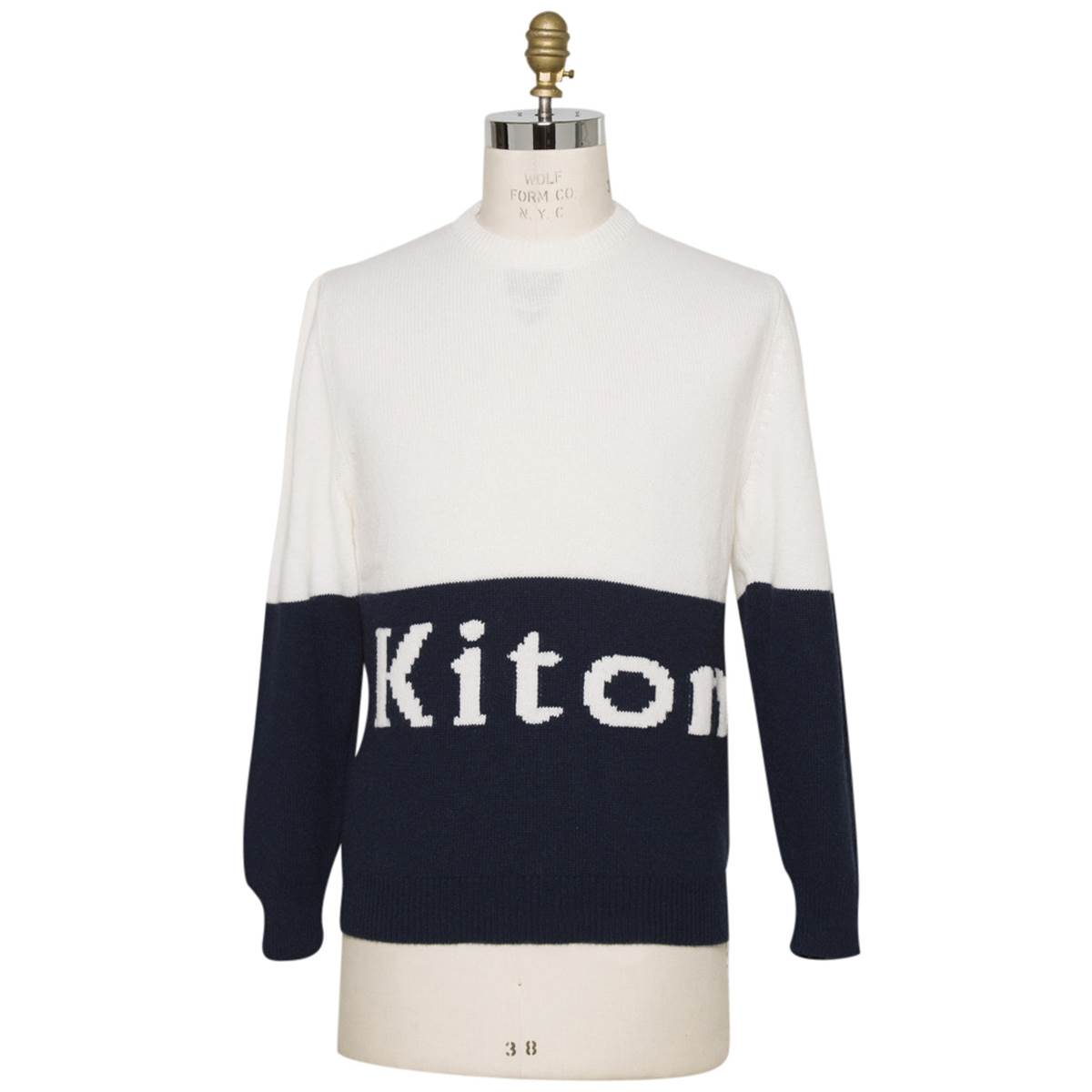 Kiton White Blue Cashmere Crewneck Sweater