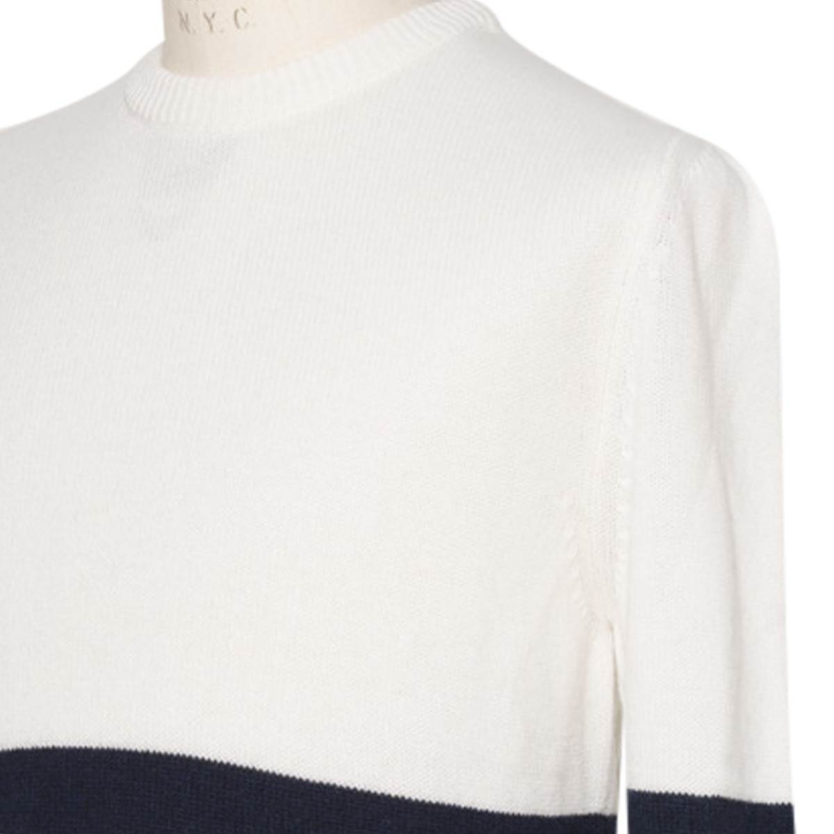 Kiton White Blue Cashmere Crewneck Sweater — view 2