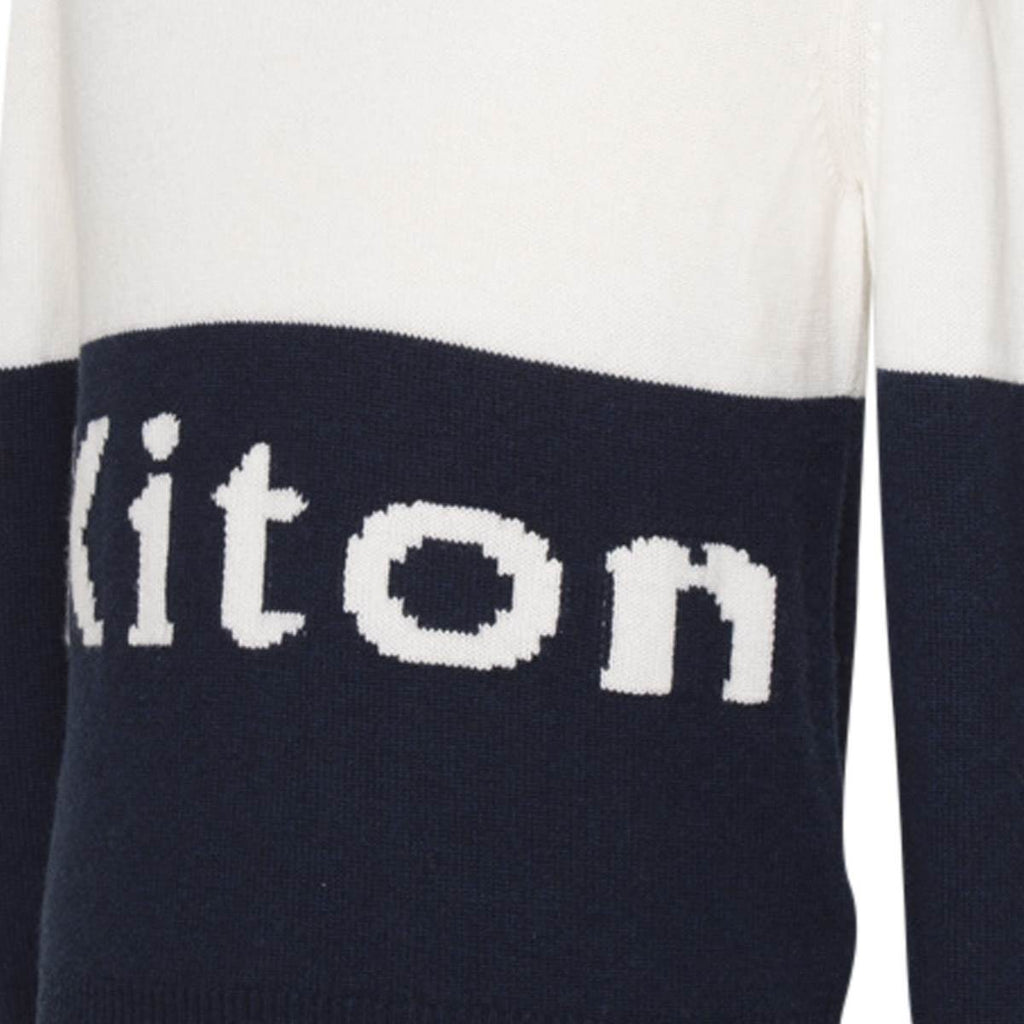 Kiton White Blue Cashmere Crewneck Sweater — view 3