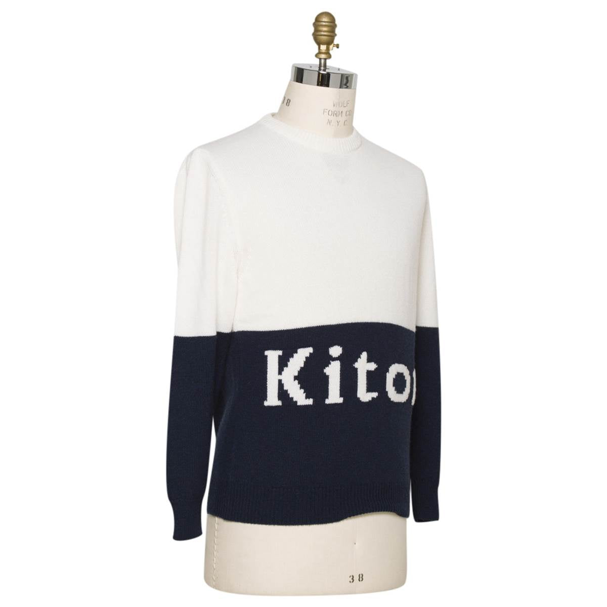 Kiton White Blue Cashmere Crewneck Sweater — view 4