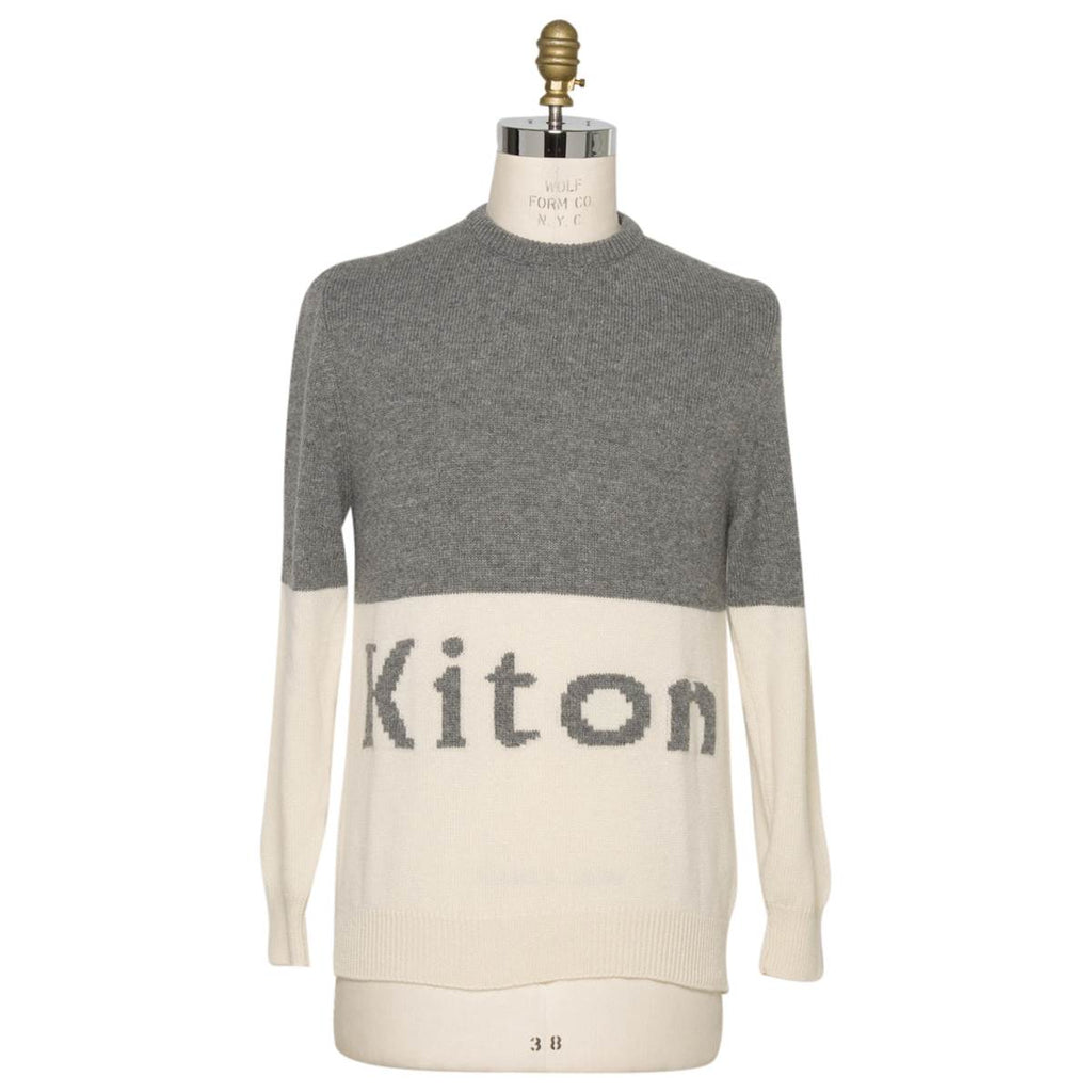 Kiton Gray White Cashmere Crewneck Sweater
