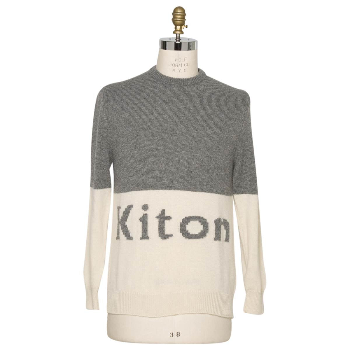 Kiton Gray White Cashmere Crewneck Sweater