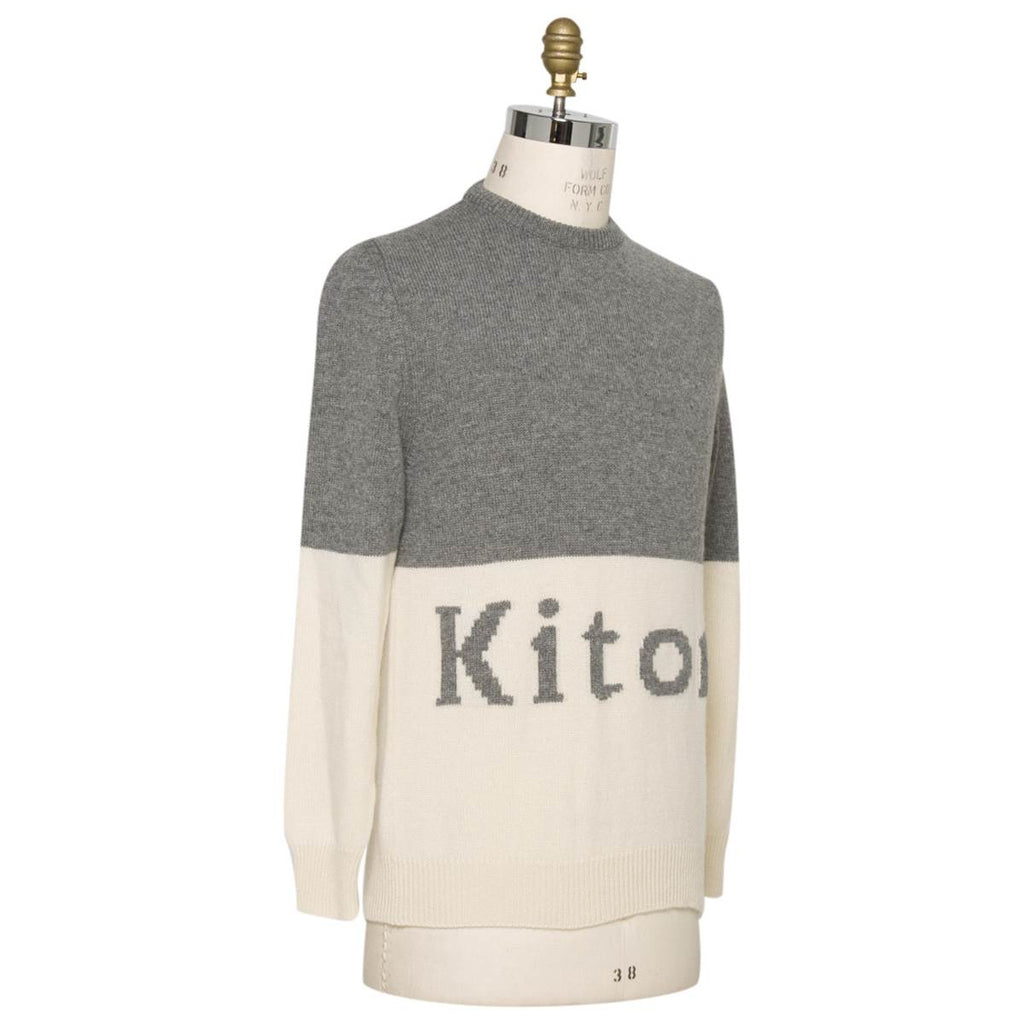 Kiton Gray White Cashmere Crewneck Sweater — view 4