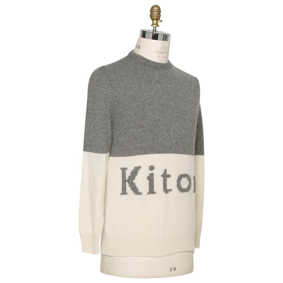 Kiton Gray White Cashmere Crewneck Sweater — view 4